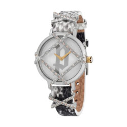 Police Leren horloge met wit wijzerplaat en rvs behuizing