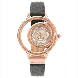 Police Leren horloge met gouden wijzerplaat