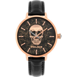 Police Leren horloge met roze stalen kast 36mm