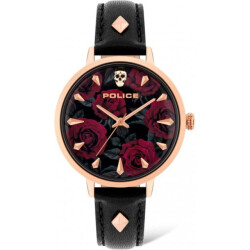 Police Leren horloge met rood wijzerplaat 36mm