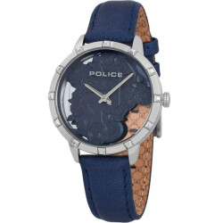 Police Leren horloge met grijze rvs kast 36mm
