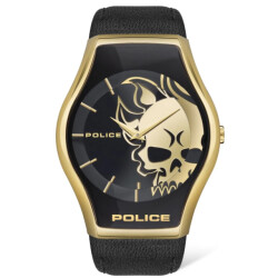 Police Leren horloge met gouden kast en quartz mechanisme