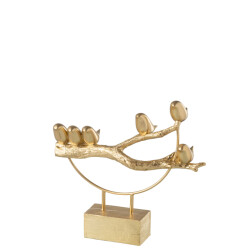 J-Line vogel op tak sokkel resine/metaal goud 35.5x11x33cm