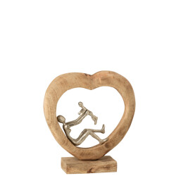 J-Line figuur ouder met kind hart mangohout/aluminium /wit 28x9x30cm