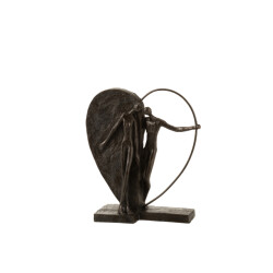 J-Line koppel in halfopgevuld hart poly donker 28x10x31.5cm