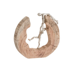 J-Line figuur koppel klimmen hout/aluminium /zilver 29x6.5x30cm