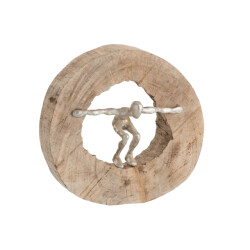 J-Line figuur springen hout/aluminium /zilver 29x6.5x28cm