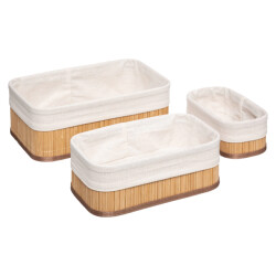 Casa di Elturo Set van 3 stuks opbergmanden bamboe wit – l: 30x20x12cm, m: 25x15x10cm, s:
