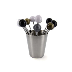 Casa di Elturo Cocktail prikkers met opbergpotje set van 12 luxe picks zwart, wit,