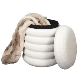 Casa di Elturo Opbergpoef teddy poef donut – beige wit – Ø 37 x h 43,5 cm