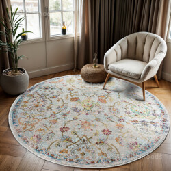 Muratap Picasso sarough vintage rond vloerkleed creme / beige laagpolig-
