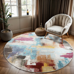 Muratap Picasso artisan vintage rond vloerkleed multi laagpolig- 160 cm