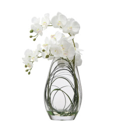 Sia Deco Composition d'orchidée artificielle avec vase et herbe d'ours 46cm -