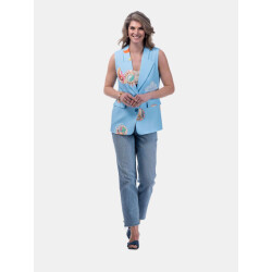 Mucho Gusto ® gilet zanè lichtblauw klimaat patchwork