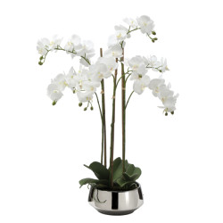 Sia Deco Composition d'orchidée artificielle lena 8 branches blanc vase