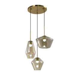 QUVIO Hanglamp 3-lichts unieke kappen metaal glas -