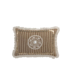 J-Line Kussen rechthoekig patroon met muntjes jute naturel-beige