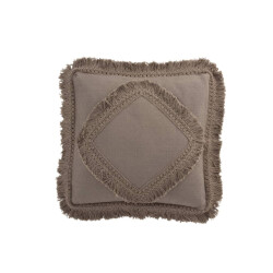 J-Line Kussen franjevierkant katoen taupe