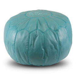 Safaary Marokkaanse poef leer turquoise rond