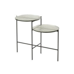 J-Line Bijzettafel 2 niveaus rond glas-ijzer -zwart