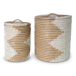 Safaary Wasmand met deksel van zeegras -wit