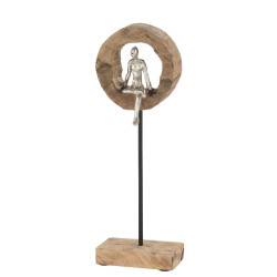 J-Line Figuur denker ring hoog mangohout aluminium naturel zilver