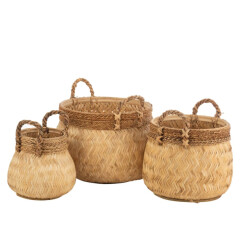 J-Line Manden met handvat bol bamboe en touw naturel small (3-delig)