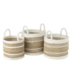 J-Line Manden raffia wit-naturel caro (3-delig)