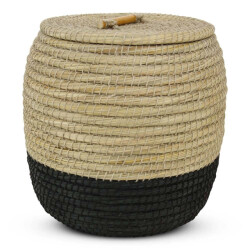 Safaary Rieten mand met deksel van zeegras naturel-