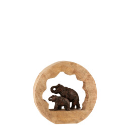J-Line Figuur olifant met kind mango hout aluminium bronze small