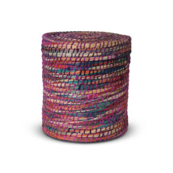 Safaary Opbergmand met deksel van zeegras fuchsia rond