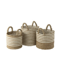 J-Line Manden gestreept raffia wit naturel (3-delig)