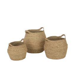 J-Line Mand rond met handvat gras naturel (3-delig)