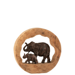 J-Line Figuur olifant en kind mango hout aluminium bronze large