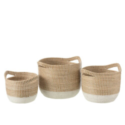 J-Line Manden rond zeegras naturel-wit (3-delig)