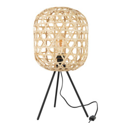 J-Line Tafellamp tripod rond bamboe metaal naturel zwart
