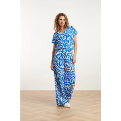 Smashed Lemon 25004 wijde broek met blauwe en witte abstracte print