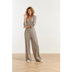 Smashed Lemon 25061 off-white en zwarte jumpsuit met schelpenprint
