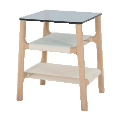 Gazzda Fawn side table houten bijzettafel whitewash met glazen tafelblad petrol 42