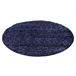 Muratap Basic shaggy vloerkleed donker blauw hoogpolig- 120 cm rond