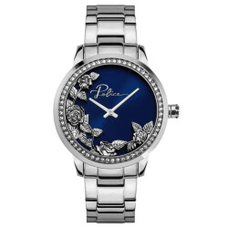 Police Politiek rvs horloge met blauwe wijzerplaat