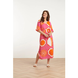 Smashed Lemon 25028 v-neck midi jurk met ballonmouwen en grafisch