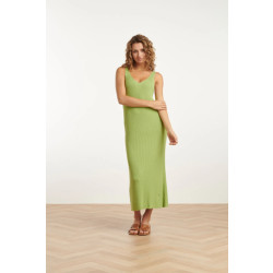 Smashed Lemon 25106 lichtgroene gebreide strappy midi-jurk