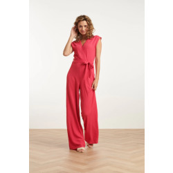 Smashed Lemon 25116 roze stretchy crinkle jumpsuit