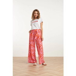 Smashed Lemon 25087 wide pants met dierenprint in roze en oranje