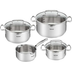 Tefal Duetto+ kookpannenset 4 delig rvs met glazen deksels
