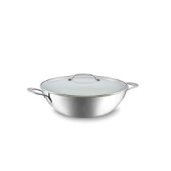 Habonne Avance triply wok 34 cm rvs met glasdeksel