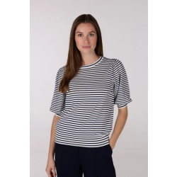 Jansen Amsterdam Kim top k 136 stripe short puffed sleeve offwhite- dark blue