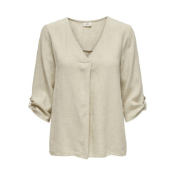 Jacqueline de Yong say 3/4 linen v-neck top wvn dia 15317390 oatmeal