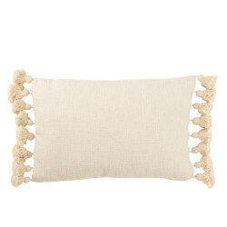 J-Line kussen kwastje katoen beige lang 40x60x10cm
